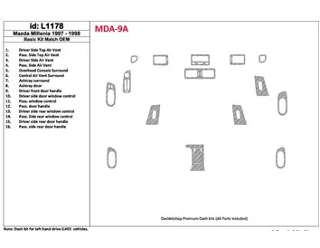 Mazda Milenia 1998-1998 Ensemble complet, conformité OEM, kit de garniture de tableau de bord intérieur BD de 16 pièces - 1