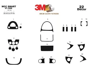 Mcc Smart Smart 07.1998 Kit de garniture de tableau de bord intérieur 3D Dash Trim Dekor 22-Parts
