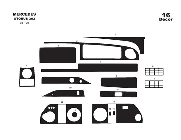 Mercedes 0 303 01.92-01.95 Kit de garnitures de tableau de bord intérieur 3D Dash Trim Dekor 14-Parts - 1