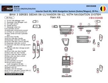 Car accessories BMW 3 Series E90 2005–2011 3D Interior Dashboard Trim Kit Dash Trim Dekor 39-Parts