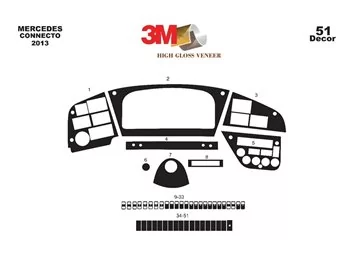Mercedes Connecto 01.2013 Kit de garniture de tableau de bord intérieur 3D Dash Trim Dekor 52-Parts - 2