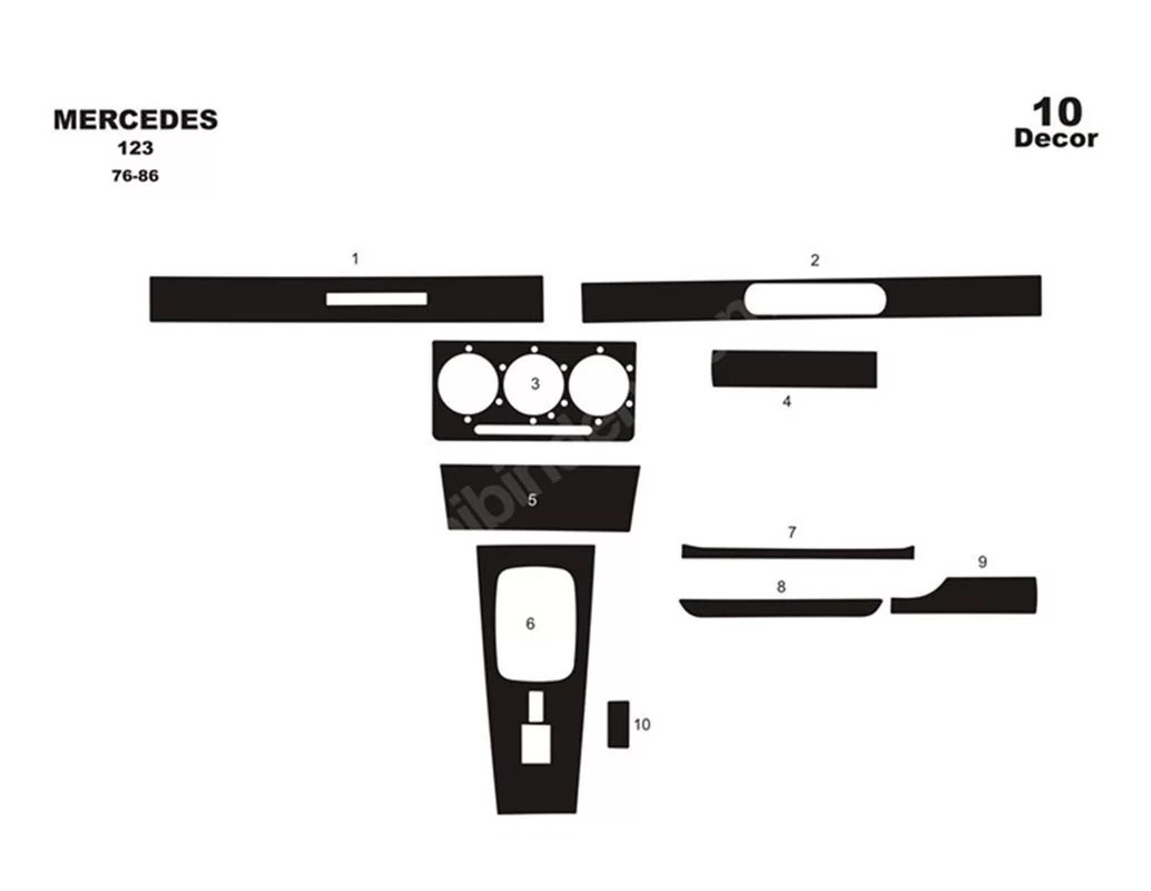 Mercedes E-Klasse W123 01.76-01.86 Inleg dashboard Interieurset aansluitend en pasgemaakt op he 10 -Teile - 1