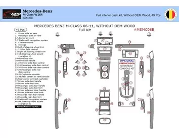 Mercedes ML-Class W164 2006-2011 Kit de garniture de tableau de bord intérieur 3D Dash Trim Dekor 49-Parts - 1