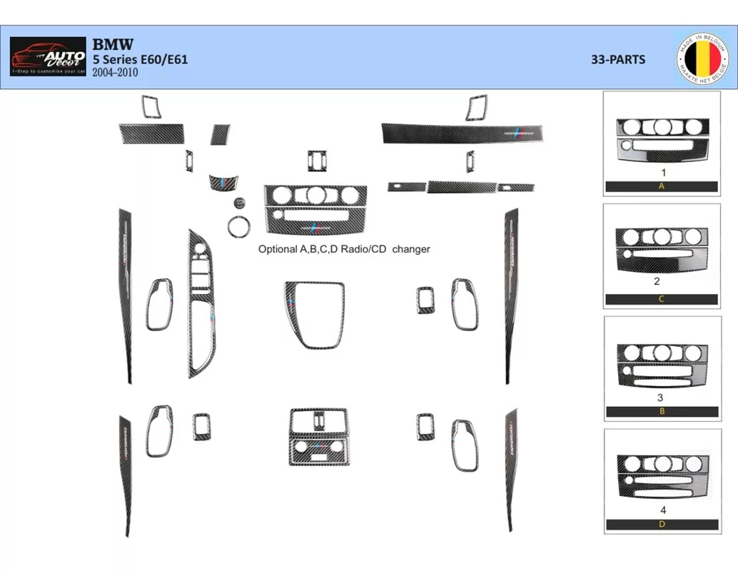 BMW Série 5 E60/E61 2004–2010 Kit de garniture de tableau de bord intérieur 3D Dash Trim Dekor 33-Parts - 1