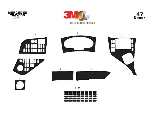 Mercedes Travego 01.2011 Kit de garniture de tableau de bord intérieur 3D Dash Trim Dekor 47-Parts