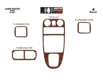 MG MG-F 01.96-12.00 Kit de garniture de tableau de bord intérieur 3D Dash Trim Dekor 4-Parts - 4