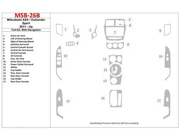 Mitsubishi ASX 2011-UP Full Set, With NAVI Interior BD Dash Trim Kit - 1