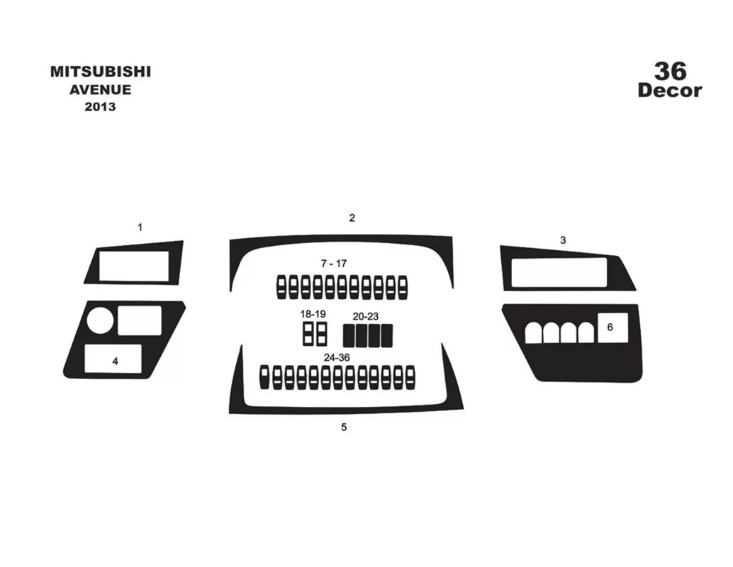 Mitsubishi Aveneu 01.2013 3D Interior Dashboard Trim Kit Dash Trim Dekor 36-Parts - 1