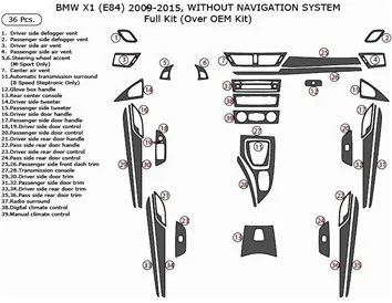 Car accessories BMW X1 E84 2009–2015 3D Interior Dashboard Trim Kit Dash Trim Dekor 36-Parts