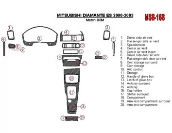 Mitsubishi Diamante 2000-2003 Conformité OEM (sauf LS) Kit de garniture de tableau de bord intérieur BD - 1