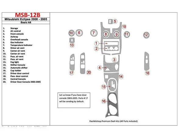 Mitsubishi Eclipse 2000-2005 Basic Set, 19 Parts set Interior BD Dash Trim Kit - 1