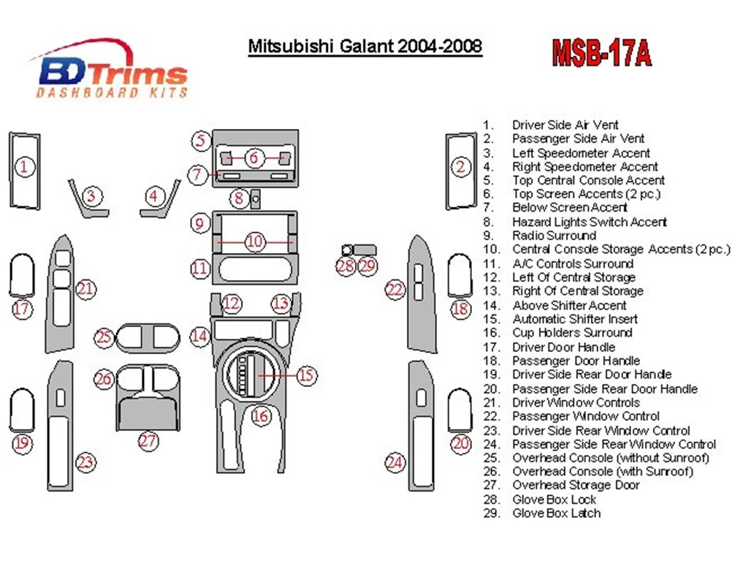 Mitsubishi Galant 2004-2008 With 6 CD Changer Interior BD Dash Trim Kit - 1
