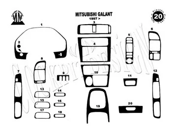 Mitsubishi Galant VIII 01.1997 Kit de garniture de tableau de bord intérieur 3D Dash Trim Dekor 20-Parts