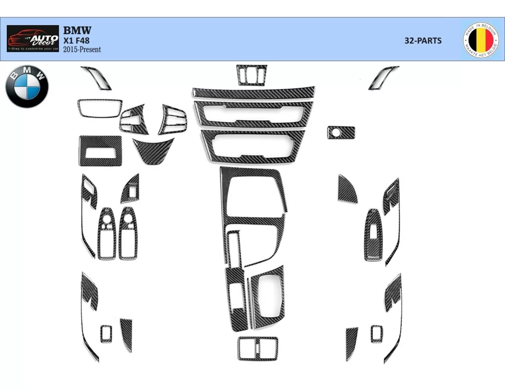 Car accessories BMW X1 F48 2015 up 3D Interior Dashboard Trim Kit Dash Trim Dekor 32-Parts