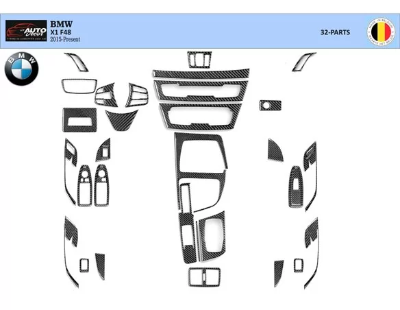 BMW X1 F48 2015 up Inleg dashboard Interieurset aansluitend en pasgemaakt op he 32 -Teile