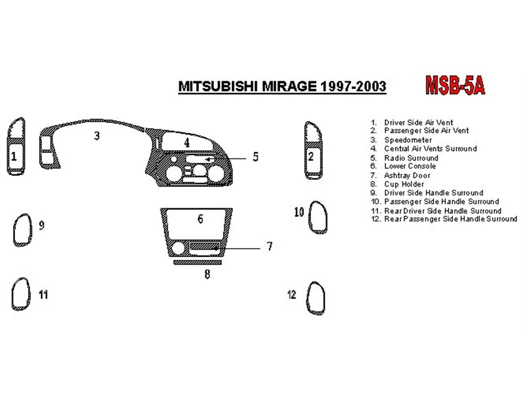 Mitsubishi Mirage 1997-2003 Ensemble complet, 2 et 4 portes Intérieur BD Dash Trim Kit - 1