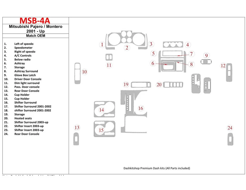 Mitsubishi Pajero/Montero 2000-2006 OEM Compliance Interior BD Dash Trim Kit - 1