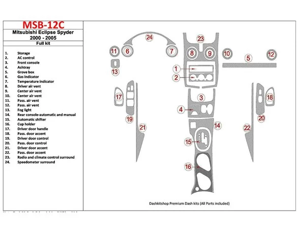 Mitsubishi Spyder 2000-2005 Full Set, 24 Parts set Interior BD Dash Trim Kit - 1