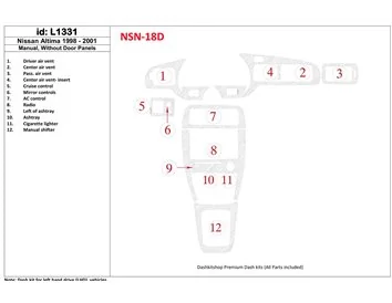 Nissan Altima 1998-2001 Manual Gearbox, Without Door panels,12 Parts set Interior BD Dash Trim Kit - 1