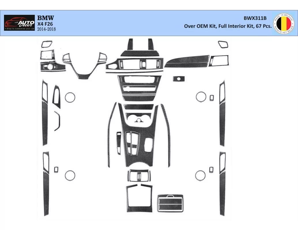 Car accessories BMW X4 F26 2014–2018 3D Interior Dashboard Trim Kit Dash Trim Dekor 54-Parts