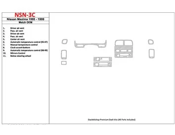 Nissan Maxima 1995-1999 Conformité OEM, kit de garniture de tableau de bord intérieur BD de 12 pièces - 1