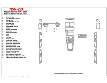 Nissan Maxima 2000-2001 Basic Set, Manual Gearbox, Radio With CD Player, 27 Parts set Interior BD Dash Trim Kit - 1