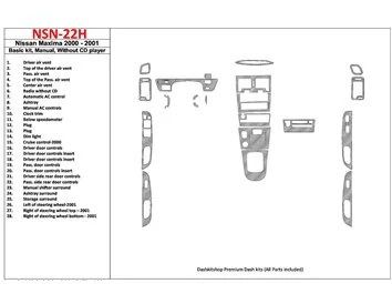 Nissan Maxima 2000-2001 Basic Set, Manual Gearbox, Radio Without CD Player, 28 Parts set Interior BD Dash Trim Kit - 1