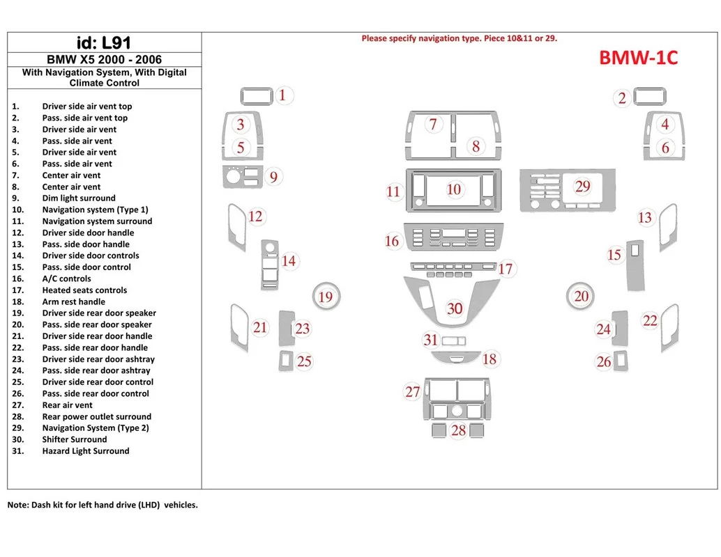 Car accessories BMW X5 2000-2006 With NAVI system Interior BD Dash Trim Kit