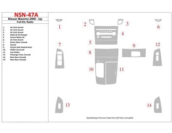 Nissan Maxima 2009-UP Full Set, Radio Interior BD Dash Trim Kit - 1