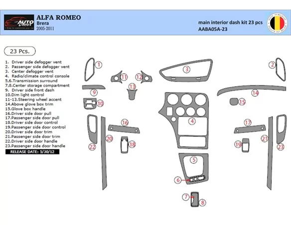 Alfa Romeo Brera 2005-2011 Inleg dashboard Interieurset aansluitend en pasgemaakt op he 22 -Teile