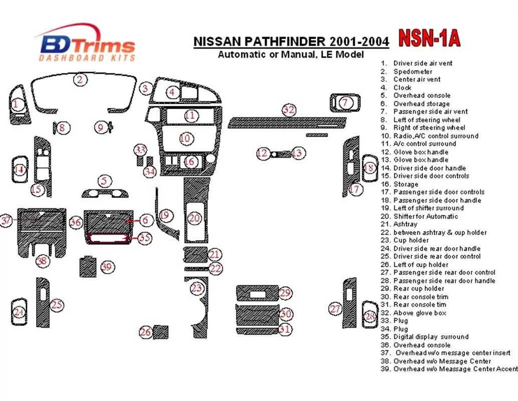 Nissan Pathfinder 2001-2004 LE Model Interior BD Dash Trim Kit - 1