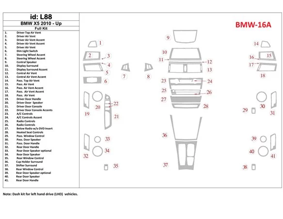 Car accessories BMW X5 2010-UP Full Set Interior BD Dash Trim Kit