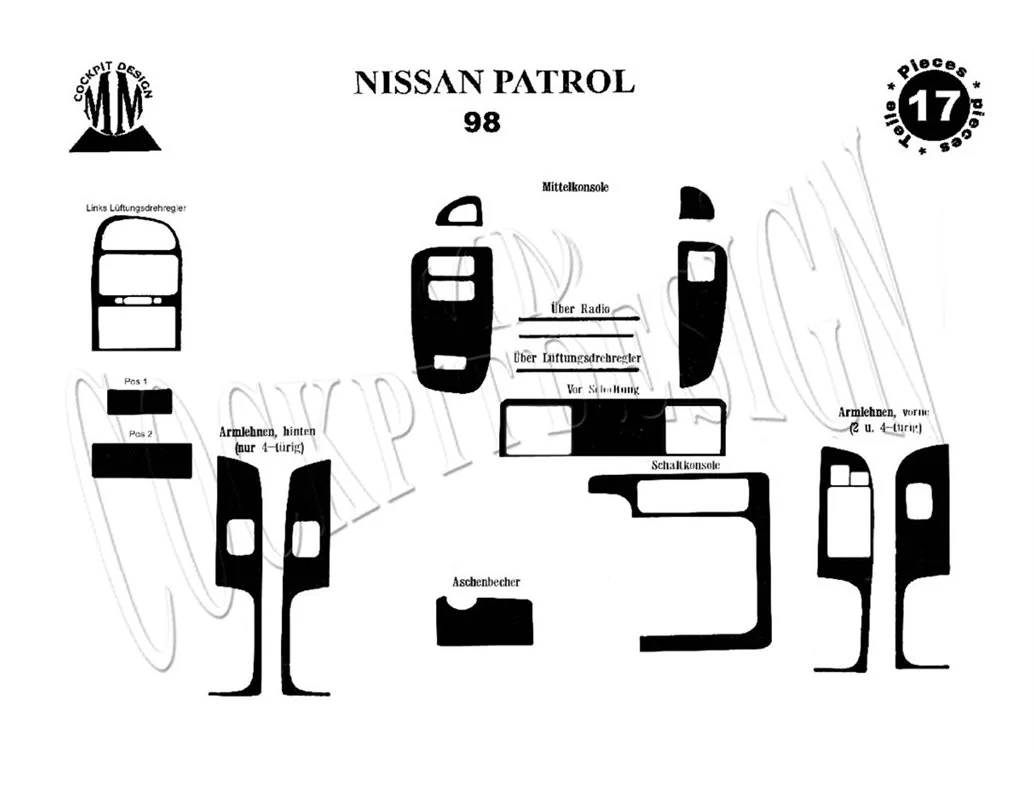 Nissan Patrol 03.1998 3D Interior Dashboard Trim Kit Dash Trim Dekor 17-Parts - 1