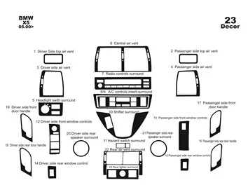 Car accessories BMW X5 E53 05.2000 3D Interior Dashboard Trim Kit Dash Trim Dekor 23-Parts