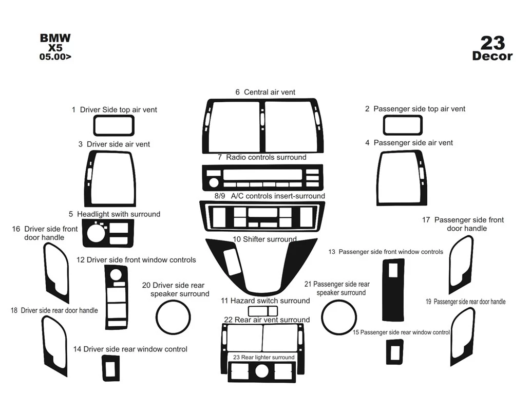 BMW X5 E53 05.2000 Kit d'habillage intérieur 3D pour tableau de bord Dash Trim Dekor 23-Parts - 1