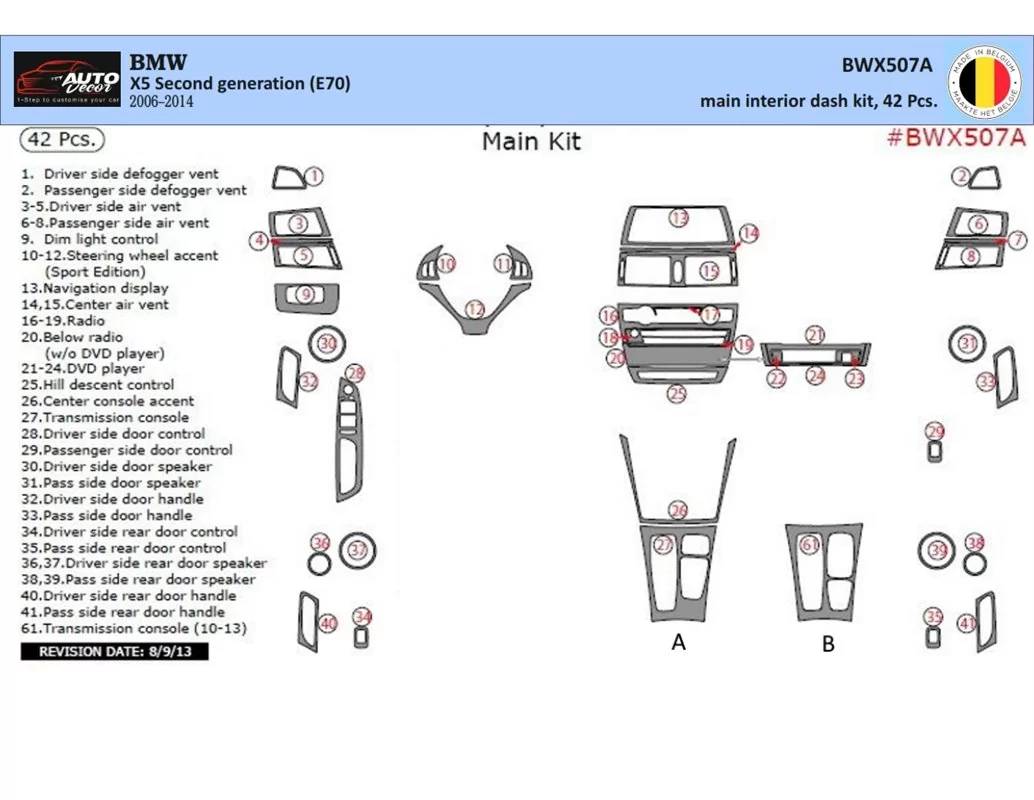 BMW X5 E70 2009-2014 Hoofdset Interieur BD Dash Trim Kit 42st - 1