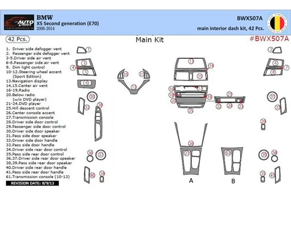 Car accessories BMW X5 E70 2009-2014 Main Set Interior BD Dash Trim Kit 42pcs