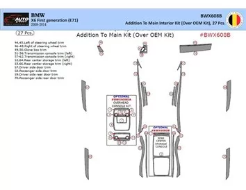 BMW X6 E71 2008-2014 Kit de garniture de tableau de bord intérieur 3D Dash Trim Dekor 27-Parts - 1