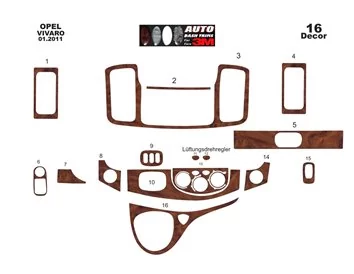 Opel Vivaro 01.2011 Kit de garniture de tableau de bord intérieur 3D Dash Trim Dekor 16-Parts