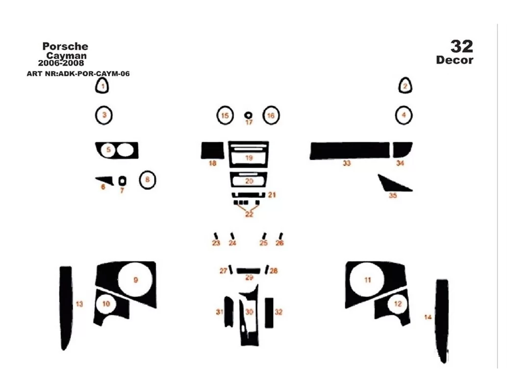 PORSCHE CAYMAN 2006-2008 Kit de garniture de tableau de bord intérieur 3D Dash Trim Dekor 32-Parts - 1