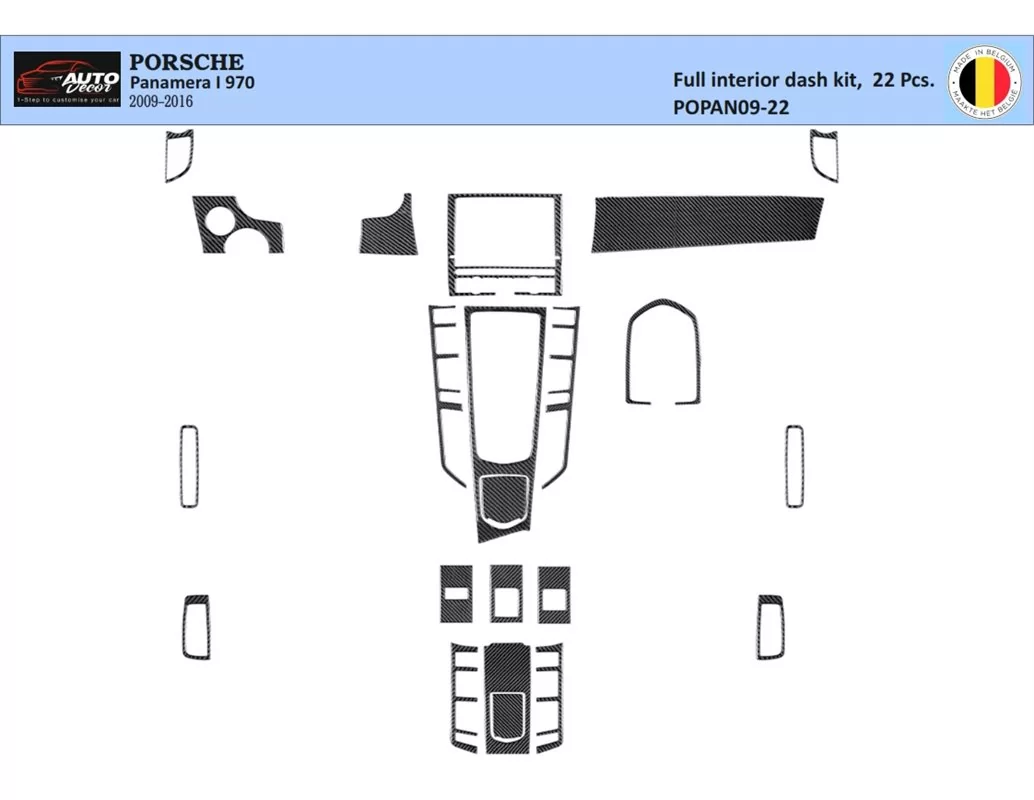 Porsche Panamera 2009-2015 Kit de décoration de tableau de bord intérieur 3D Dash Trim Dekor 22-Parts - 1
