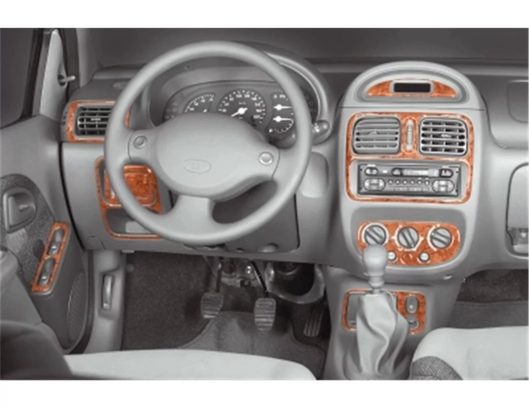 Renault Clio 06.98-05.01 Kit de garniture de tableau de bord intérieur 3D Dash Trim Dekor 18-Parts - 1