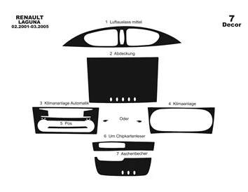 Renault Laguna 02.01-03.05 Kit de garnitures de tableau de bord intérieur 3D Dash Trim Dekor 7-Parts