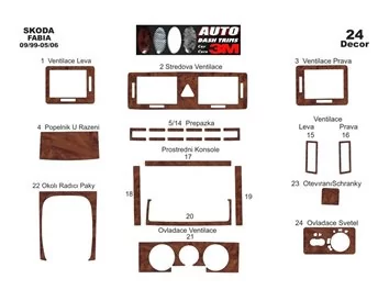 Skoda Fabia 6Y 09.99-05.06 3D Interior Dashboard Trim Kit Dash Trim Dekor 24-Parts - 2 - Interior Dash Trim Kit