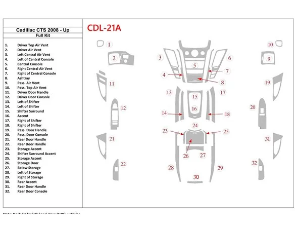 Cadillac CTS 2008-UP Full Set Interior BD Dash Trim Kit