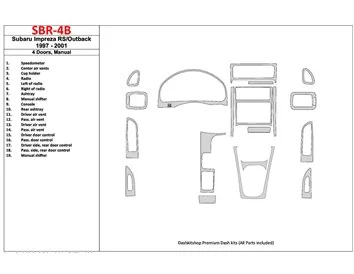 Subaru Impreza RS 1997-UP 4 deuren, handgeschakelde versnellingsbak, 19-delige set interieur BD dashboard bekledingsset - 1