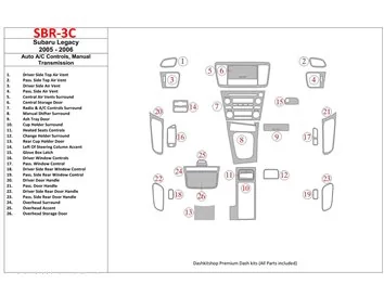 Subaru Legacy 2005-2006 Auto AC Control, Manual Gear Box Interior BD Dash Trim Kit - 1