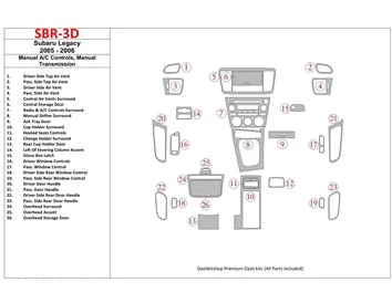 Subaru Legacy 2005-2006 Boîte de vitesses manuelle AC Control, Boîte de vitesses manuelle Intérieur BD Dash Trim Kit - 1