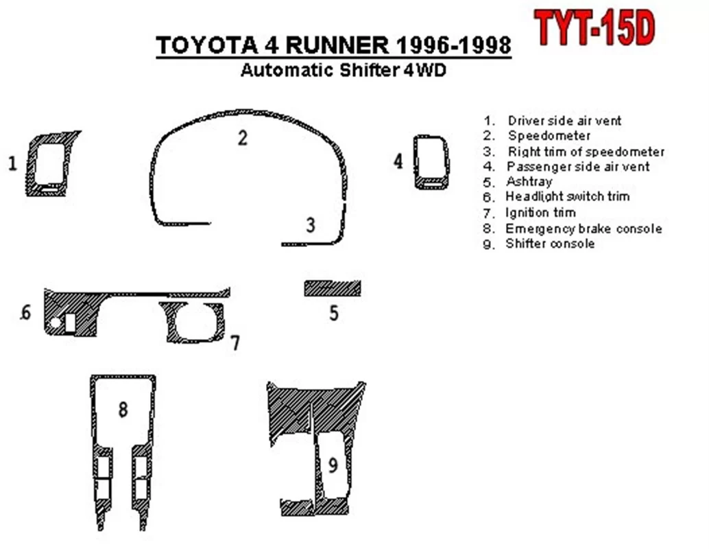 Boîte de vitesses automatique Toyota 4 Runner 1996-1998, 4 roues motrices, conformité OEM, kit de garniture de tableau de bord i
