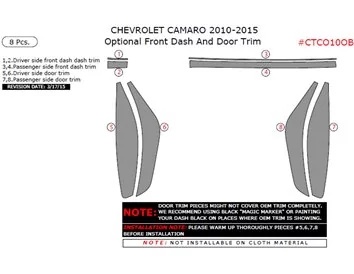 Chevrolet Camaro 2010-2015 interieurdashboardkit, optioneel frontdashboard en deurbekleding, 8 stuks. - 2